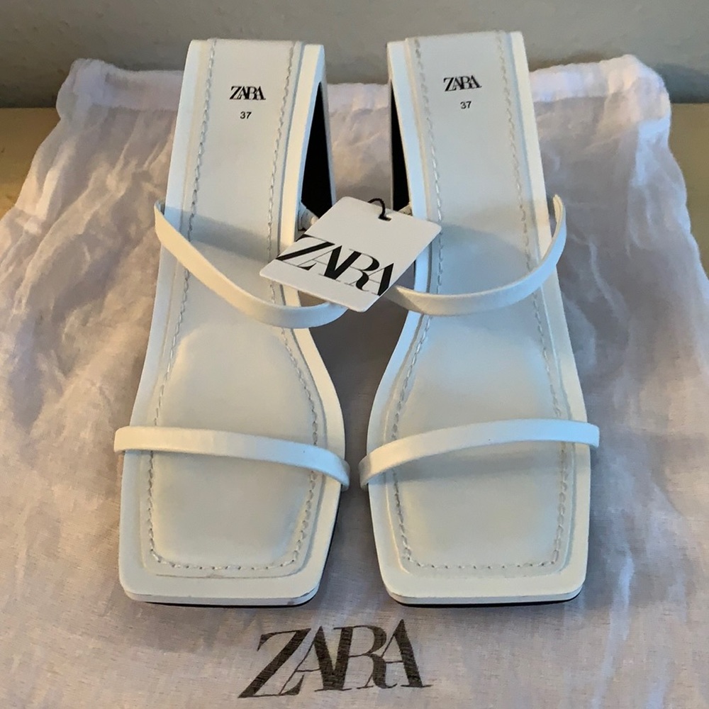 Zara white leather heel sandals